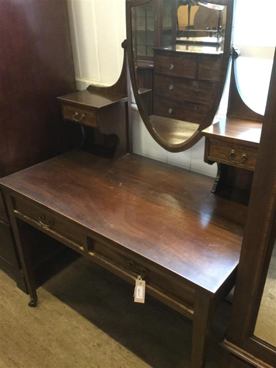 Edwardian inlaid mahogany wardrobe and dressing table en suite